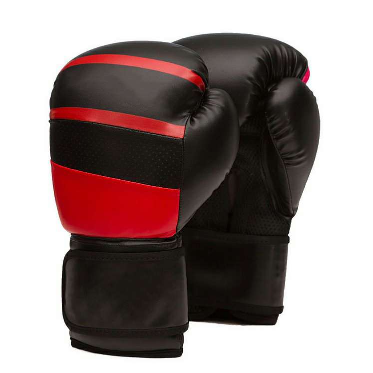 Black Boxing Gloves with Red Segmented Knuckle Panel and Mesh Palm